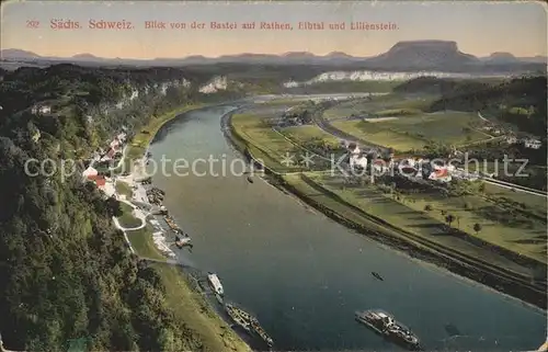 Rathen Saechsische Schweiz Blick von Bastei auf Elbtal und Lilienstein Kat. Rathen Sachsen