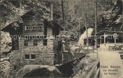 Rathen Saechsische Schweiz Amselfall bei der Bastei Gartenrestaurant Kat. Rathen Sachsen