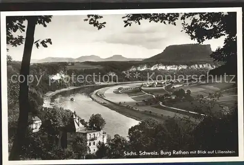 Rathen Saechsische Schweiz Burg mit Lilienstein Kat. Rathen Sachsen