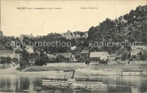 Rathen Saechsische Schweiz mit Lokomotive und Lamm Kat. Rathen Sachsen