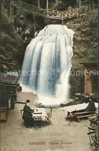 Rathen Saechsische Schweiz Amselfall und Gartenrestaurant Kat. Rathen Sachsen