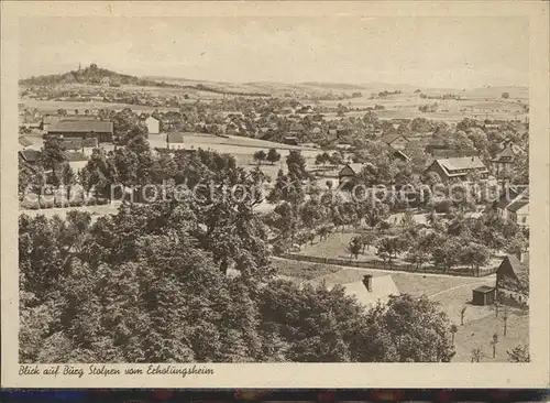 Stolpen Blick vom Erholungsheim auf Burgruine  Kat. Stolpen