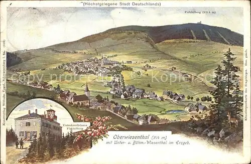 Oberwiesenthal Erzgebirge mit Unter und Boehm Wiesenthal Unterkunftshaus Fichtelberg Kat. Oberwiesenthal