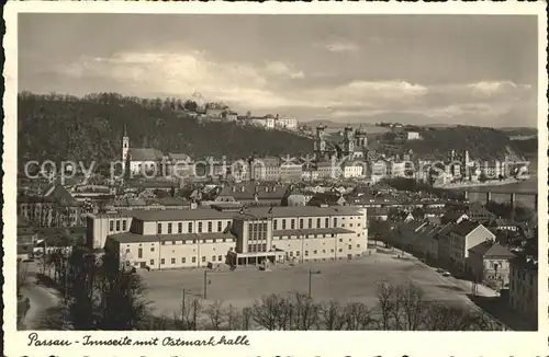 Passau Innseite mit Ostmarkhalle Kat. Passau