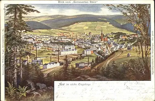 Aue Erzgebirge Blick vom Gemauerten Stein Kat. Aue