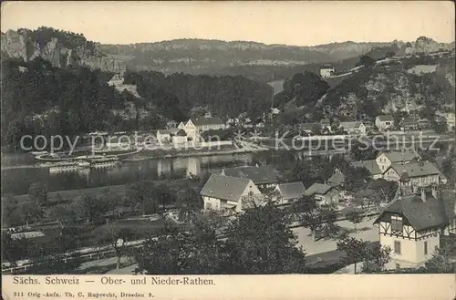 Rathen Saechsische Schweiz Elbepartie mit Ober und Niederrathen Kat. Rathen Sachsen