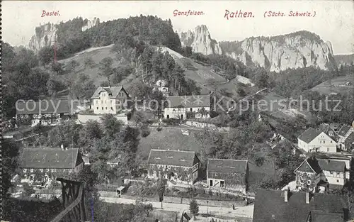 Rathen Saechsische Schweiz mit Bastei und Gansfelsen Kat. Rathen Sachsen