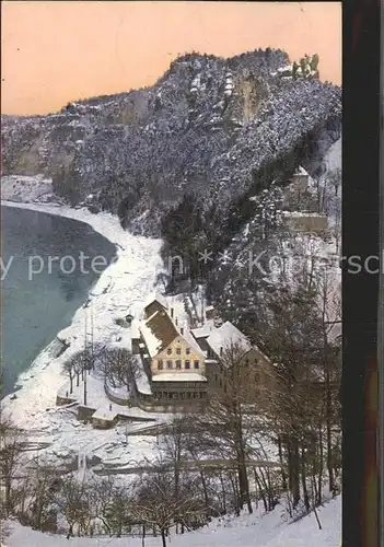 Rathen Saechsische Schweiz Erbgericht mit Basteifelsen Kat. Rathen Sachsen