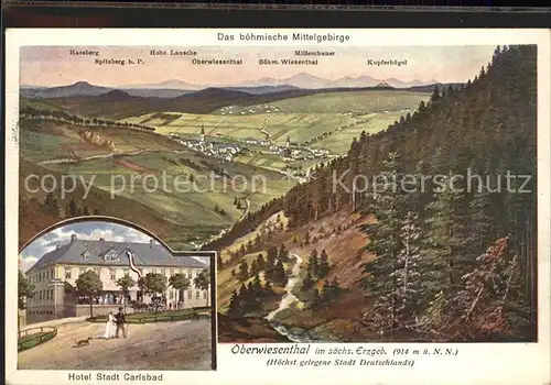 Oberwiesenthal Erzgebirge Panorama mit Hotel Stadt Carlsbad Kat. Oberwiesenthal