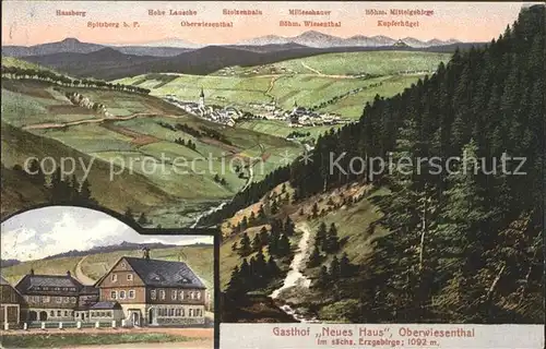 Oberwiesenthal Erzgebirge Panorama mit Hassberg Gasthof Neues Haus Kat. Oberwiesenthal