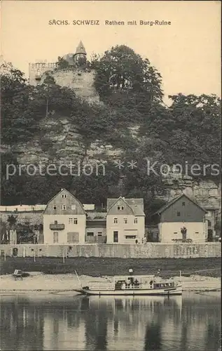 Rathen Saechsische Schweiz Elbepartie mit Burgruine Kat. Rathen Sachsen