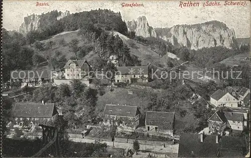 Rathen Saechsische Schweiz mit Bastei und Gansfelsen Kat. Rathen Sachsen