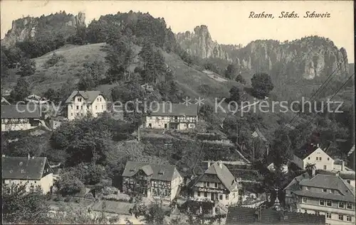 Rathen Saechsische Schweiz mit Bastei und Gansfelsen Kat. Rathen Sachsen