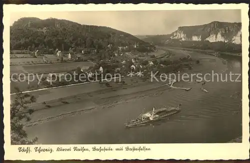 Rathen Saechsische Schweiz Bahnseite Elbepartie mit Basteifelsen Kat. Rathen Sachsen