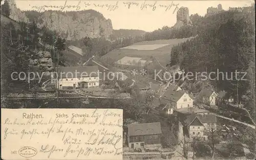 Rathen Saechsische Schweiz Teilansicht mit Talwaechter Kat. Rathen Sachsen