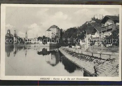Passau Partie an der Ilz mit Festung Niederhaus Kat. Passau
