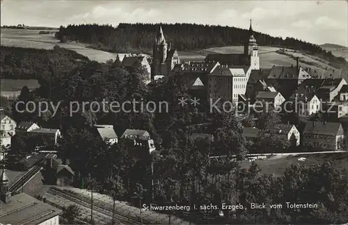 Schwarzenberg Erzgebirge Blick vom Totenstein mit Schloss und Kirche Kat. Schwarzenberg
