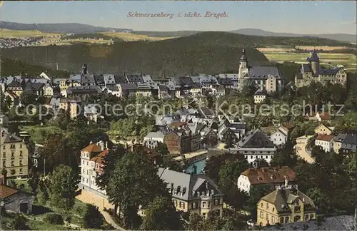 Schwarzenberg Erzgebirge Teilansicht mit Schloss und Kirche Kat. Schwarzenberg