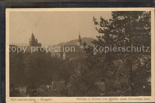 Schwarzenberg Erzgebirge Schloss und Kirche vom Ottenstein gesehen Kat. Schwarzenberg