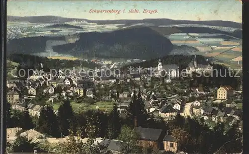 Schwarzenberg Erzgebirge Panorama mit Schloss und Kirche Kat. Schwarzenberg