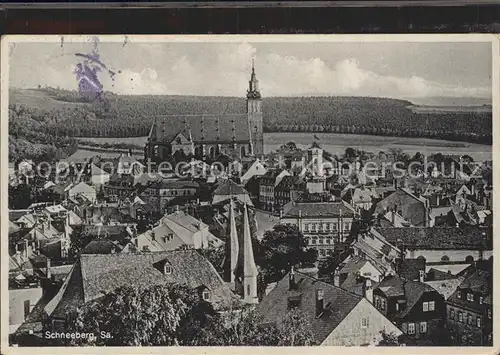 Schneeberg Erzgebirge Stadtansicht mit Kirche Kat. Schneeberg