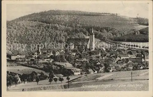 Schneeberg Erzgebirge Ortsansicht mit Kirche mit Gleesberg Kat. Schneeberg