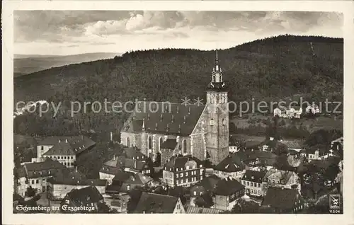 Schneeberg Erzgebirge Ortsansicht mit Kirche Kat. Schneeberg