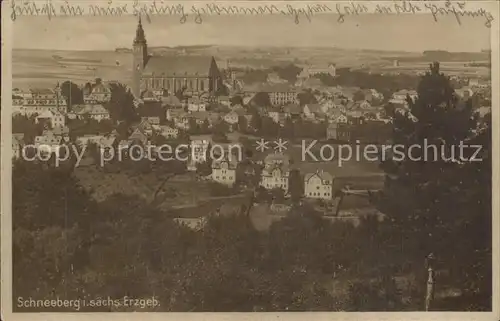 Schneeberg Erzgebirge Ortsansicht mit Kirche Kat. Schneeberg