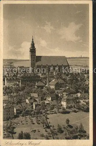 Schneeberg Erzgebirge Ortsansicht mit Kirche Kupfertiefdruck Kat. Schneeberg