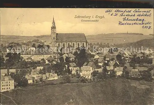 Schneeberg Erzgebirge Ortsansicht mit Kirche Kat. Schneeberg