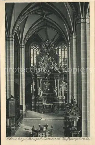 Schneeberg Erzgebirge Inneres der St Wolfgangskirche Altar Kupfertiefdruck Kat. Schneeberg