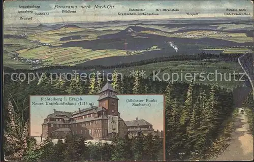 Oberwiesenthal Erzgebirge Neues Unterkunftshaus Aussichtsturm Fichtelberg Panorama nach Nord Ost Kat. Oberwiesenthal