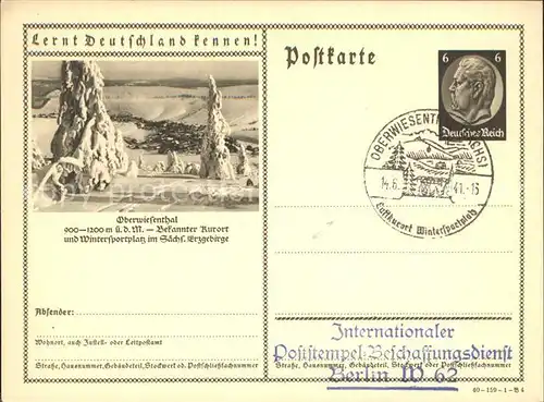 Oberwiesenthal Erzgebirge Panorama Wintersportplatz Kurort Serie Lernt Deutschland kennen Stempel Internationaler Poststempel Beschaffungsdienst Berlin Kat. Oberwiesenthal
