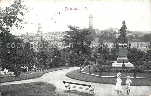 Auerbach Vogtland Stadtpark mit Denkmal Kat. Auerbach