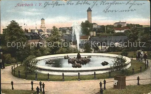 Auerbach Vogtland Stadtpark mit Brunnen Kat. Auerbach