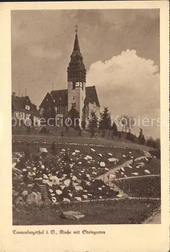 Tannenbergsthal Vogtland Kirche mit Steingarten Kat. Tannenbergsthal Vogtland