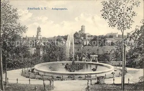 Auerbach Vogtland Park Anlagen Springbrunnen Kirche Schloss Turm Kat. Auerbach