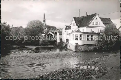 Zwiesel Niederbayern Partie am Fluss Kirchturm Kat. Zwiesel