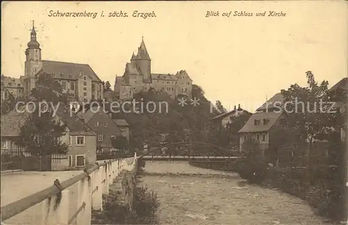 Schwarzenberg Erzgebirge Blick auf Schloss und Kirche Kat. Schwarzenberg