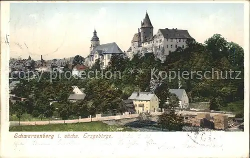 Schwarzenberg Erzgebirge Blick zu Kirche und Schloss Kat. Schwarzenberg