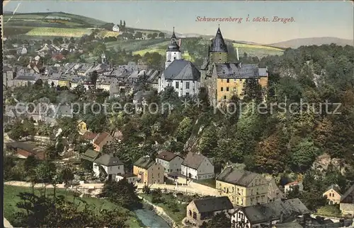 Schwarzenberg Erzgebirge Stadtbild mit Kirche und Schloss Kat. Schwarzenberg