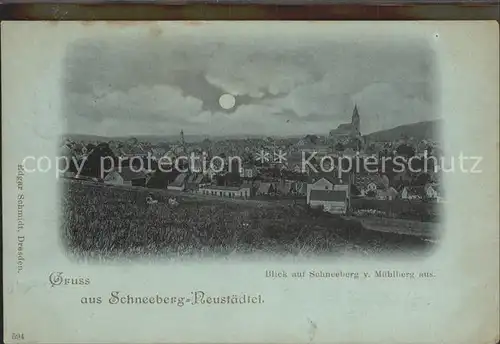 Neustaedtel Sachsen Blick auf Schneeberg vom Muehlberg aus im Mondschein Reichspost