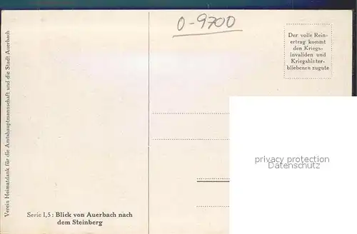 Auerbach Vogtland Blick nach dem Steinberg Serie I 5 Kuenstlerkarte R. Doering Kat. Auerbach