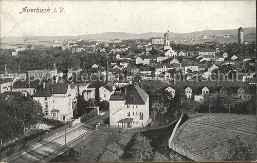 Auerbach Vogtland Stadtbild mit Kirche und Schlossturm Kat. Auerbach