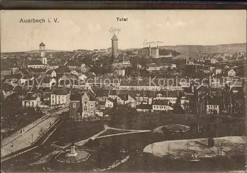 Auerbach Vogtland Stadtbild mit Kirche und Schlossturm Kat. Auerbach