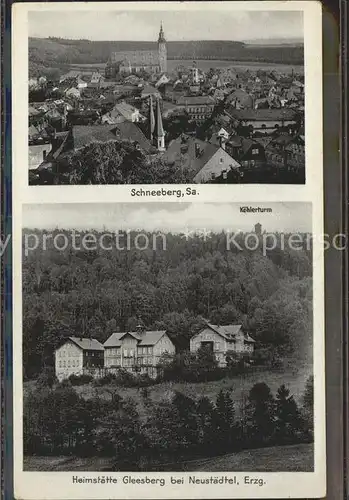 Schneeberg Erzgebirge Ortsansicht mit Kirche Heimstaette Gleesberg Koehlerturm Neustaedtel Kat. Schneeberg