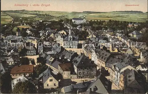 Schneeberg Erzgebirge Blick ueber die Stadt im Hintergrund Bismarckturm Kat. Schneeberg
