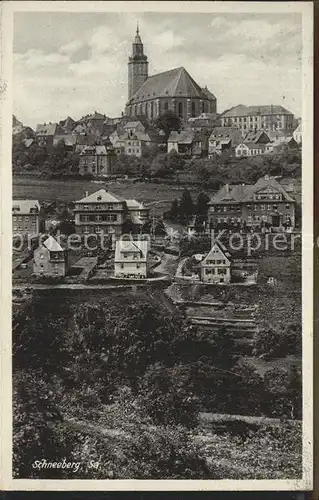 Schneeberg Erzgebirge Teilansicht mit Kirche Kat. Schneeberg