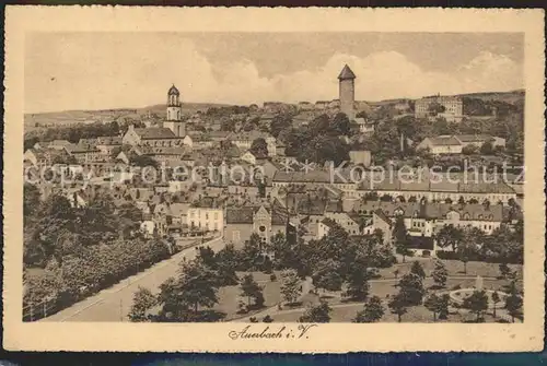 Auerbach Vogtland Stadtbild mit Kirche und Schloss Turm Kat. Auerbach