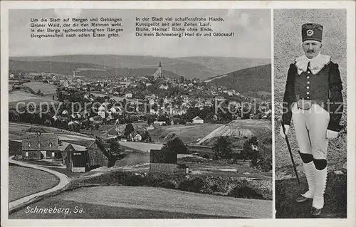 Schneeberg Erzgebirge Panorama Gedicht Bergmann Uniform Kat. Schneeberg